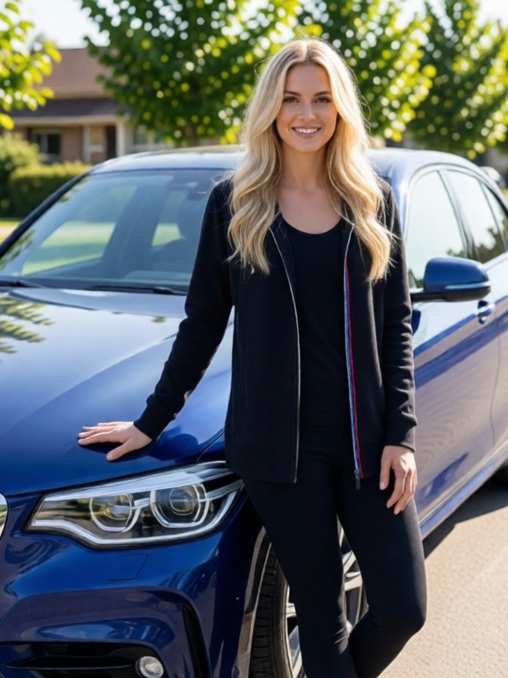 “BMW M” Women’s Black Zip-Up Hoodie with Contrast Racing Stripe